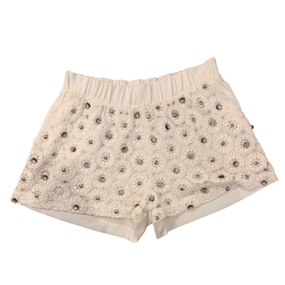 Y2K JOA LA White Crochet Lace‎ Jewel Bling Rhinestone Embellished Shorts Small